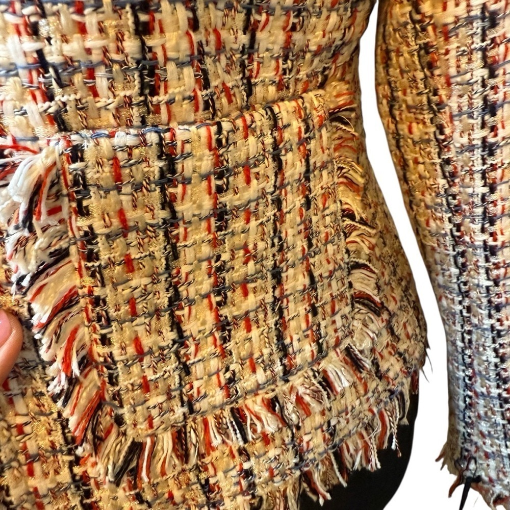 Halogen | Tweed Fringe Blazer in Ivory Multicolor | Sz SP - Picture 3 of 9